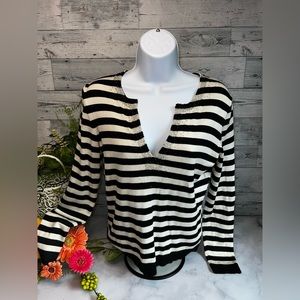 Talbots petite black\white sweater with silver & black beading and neck line.